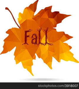 Maple leaf in triangular style with hand drawn word &rsquo;Fall&rsquo;
