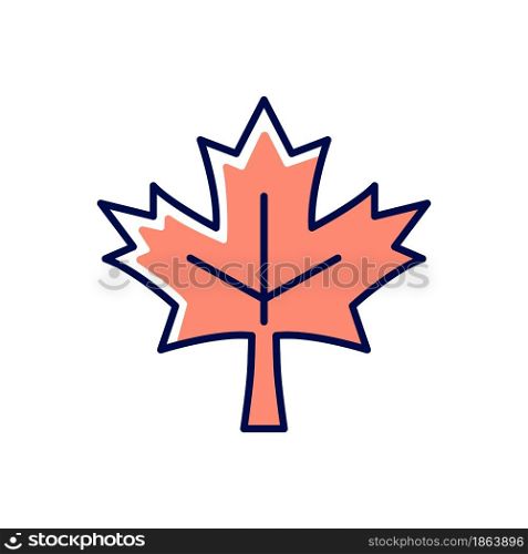 Maple leaf RGB color icon. Common used symbol of Canada. Historic sign and landmark. Central element of canadian national flag. Isolated vector illustration. Simple filled line drawing. Maple leaf RGB color icon