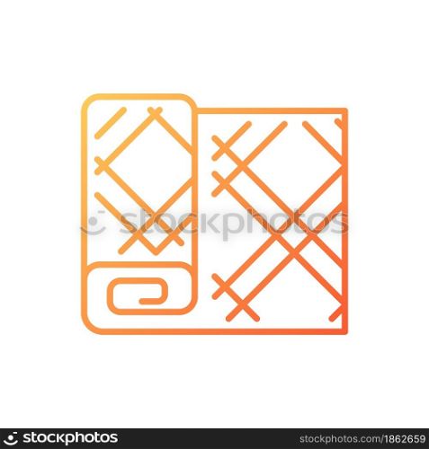 Maple leaf tartan pattern gradient linear vector icon. Textile in colors of maple leaflet. Traditional fabric. Thin line color symbol. Modern style pictogram. Vector isolated outline drawing. Maple leaf tartan pattern gradient linear vector icon