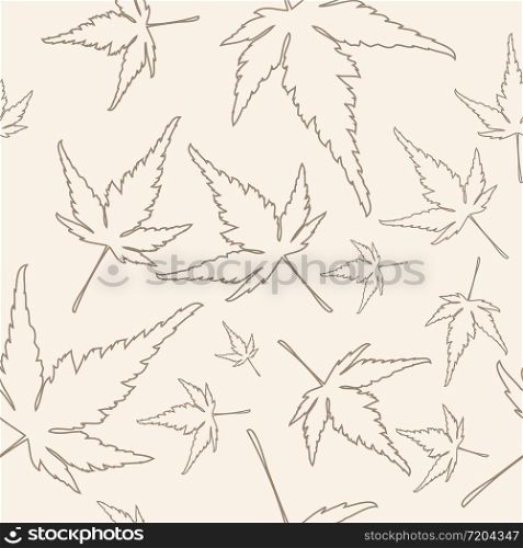 Maple leafs texture outline drawing - autumn seamless pattern