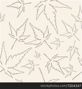 Maple leafs texture outline drawing - autumn seamless pattern