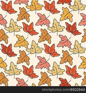 Maple leaves autumn seamless pattern. Red, orange yellow foliage background. Beautiful fall season print for textile, paper, wallpaper and design, vector illustration. Maple leaves autumn seamless pattern