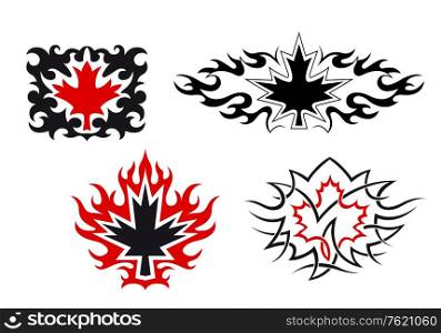 Maple leaves emblems and symbols for tattoo design