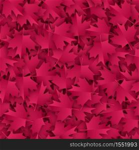 Maple seamless pattern paper cut illustration in burgundy color palette. Canada day july 1st celebration backdrop. Realistic vector background for posters, flyers, wallpapers, textile etc.. Maple seamless pattern paper cut illustration in burgundy color palette.