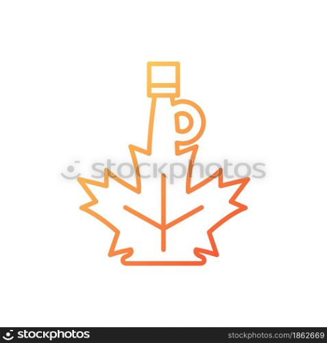 Maple syrup gradient linear vector icon. Bottle of sweet sauce made of maple sap. Topping of golden color. Thin line color symbol. Modern style pictogram. Vector isolated outline drawing. Maple syrup gradient linear vector icon
