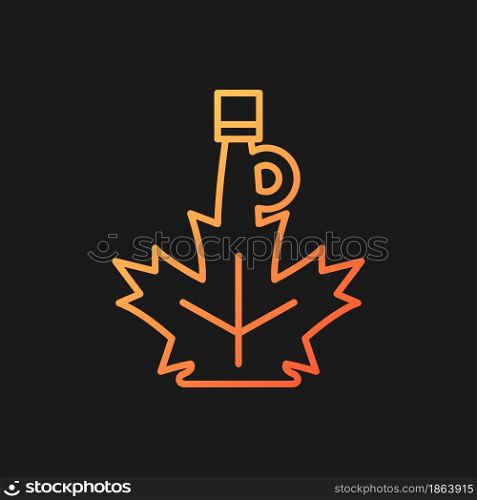 Maple syrup gradient vector icon for dark theme. Bottle of sweet sauce made of maple sap. Topping of golden color. Thin line color symbol. Modern style pictogram. Vector isolated outline drawing. Maple syrup gradient vector icon for dark theme