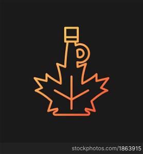 Maple syrup gradient vector icon for dark theme. Bottle of sweet sauce made of maple sap. Topping of golden color. Thin line color symbol. Modern style pictogram. Vector isolated outline drawing. Maple syrup gradient vector icon for dark theme