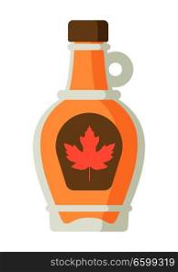 Maple syrup in bottle. Canadian traditional food.. Maple syrup in bottle.