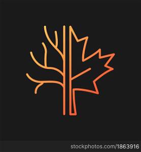 Maple tree gradient vector icon for dark theme. Official canadian emblem. Species of trees and bushes growing in Canada. Thin line color symbol. Modern style pictogram. Vector isolated outline drawing. Maple tree gradient vector icon for dark theme