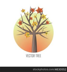 Maple Tree with Falling Leaves. Maple tree with falling leaves round icon. Tree forest, leaf tree isolated, tree branch, plant eco branch tree, organic natural wood illustration. Falling autumn leaves. Vector tree round icon.