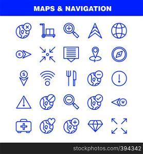 Maps And Navigation Line Icon Pack For Designers And Developers. Icons Of Food, Fork, Kitchen, Knife, Tools, Arrow, Bearing, Direction, Vector
