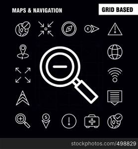 Maps And Navigation Line Icon Pack For Designers And Developers. Icons Of Food, Fork, Kitchen, Knife, Tools, Arrow, Bearing, Direction, Vector