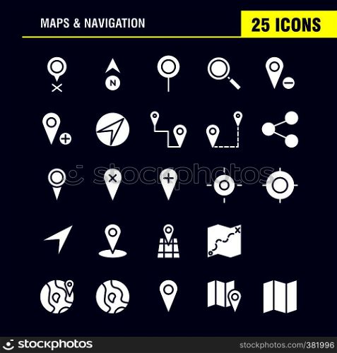 Maps And Navigation Solid Glyph Icon Pack For Designers And Developers. Icons Of Gps, Delete Map, Maps, Navigation, Compass, Gps, Heading, Vector