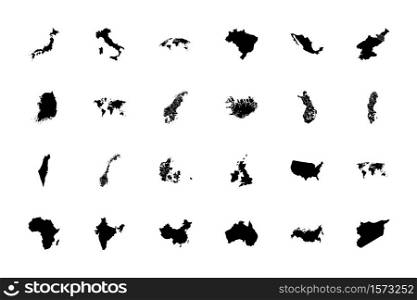 Maps black color set solid style vector illustration. Maps black color set solid style image