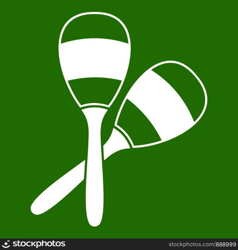 Maracas icon white isolated on green background. Vector illustration. Maracas icon green