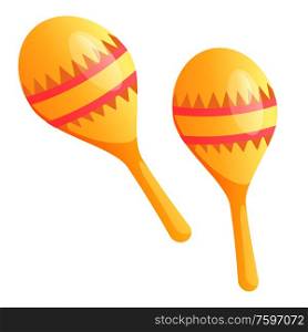 Maracas musical instrument isolated icon. Cinco de Mayo Mexican holiday attributes, festival celebration tools, party symbol and ethnic music playing. Cinco de Mayo Holiday, Maracas Musical Instrument