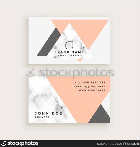 marble business card with triangle shapes in pastel colors