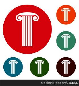 Marble column icons circle set vector isolated on white background. Marble column icons circle set vector
