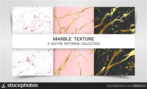 Marble Texture, Premium Set of Vector Patterns Collection, Abstract Background Template, Suitable for Luxury Products Brands with Golden Foil and Linear Style.