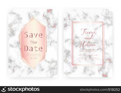 Marble wedding invitation card, Save the date wedding card, Modern card design with marble texture, Vector illustration.