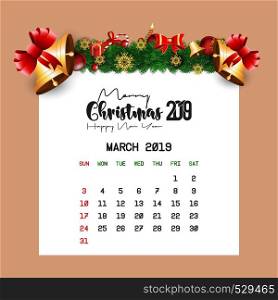 March 2019 Calendar Template. Vector EPS10 Abstract Template background