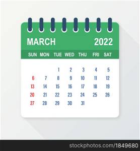 March 2022 Calendar Leaf. Calendar 2022 in flat style. Vector illustration. March 2022 Calendar Leaf. Calendar 2022 in flat style. Vector illustration.