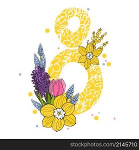 March 8. International Women&rsquo;s Day. Hand drawn spring flowers. Vector sketch illustration.. Hand drawn spring flowers. Vector sketch illustration.