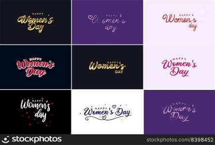 March 8th typographic design set with Happy Women’s Day text