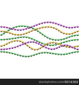 Mardi gras fat bead chain pattern. Realistic green and purple carnival metal necklace. Festival border. Party decoration garland. Happy celebration. Bright metallic spheres thread. Vector background. Mardi gras fat bead chain pattern. Realistic green and purple carnival necklace. Festival border. Party decoration garland. Happy celebration. Metallic spheres thread. Vector background