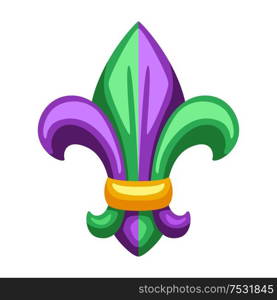 Mardi Gras fleur de lis heraldic symbol. Illustration for traditional holiday or festival.. Mardi Gras fleur de lis heraldic symbol.