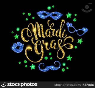 Mardi Gras. Glittering lettering design for Banners, Flyers, Placards, Posters and other use.Vector illustration. Mardi Gras. Glittering lettering design for Banners, Flyers, Pla