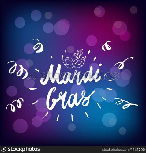 Mardi Gras hand drawn lettering and mask for Brasil carnaval. Mardi Gras hand drawn lettering and mask for Brasil carnaval, Carnival, Spain carnival masquerade festival concept for celebration template poster, banner, logo, icon, printing. Vector isolated