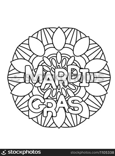 Mardi Gras or Shrove Tuesday. Coloring page for adult coloring book. Vector illustration.. Mardi Gras coloring page