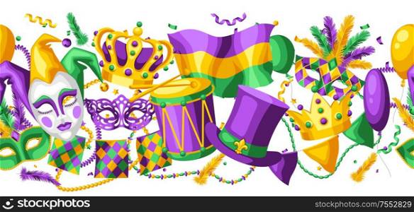Mardi Gras party seamless pattern. Carnival background for traditional holiday or festival.. Mardi Gras party seamless pattern.