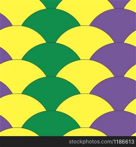 Mardi Gras seamless pattern. Repeating background with green, yellow and purple violet diamonds waves. Vector holiday poster or placard template
