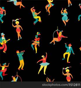 Mardi gras. Seamless pattern with funny dancing men and women in bright costumes. Design element for carnival concept and other users. Mardi gras. Seamless pattern with funny dancing men and women in bright costumes.