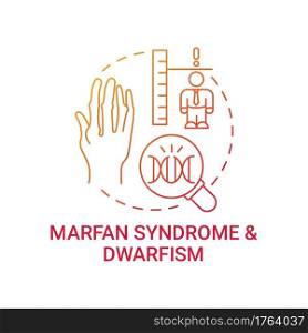 Marfan syndrome and dwarfism red gradient concept icon. Chromosome mutation. Health care issue. Genetic disorder idea thin line illustration. Vector isolated outline RGB color drawing. Marfan syndrome and dwarfism red gradient concept icon