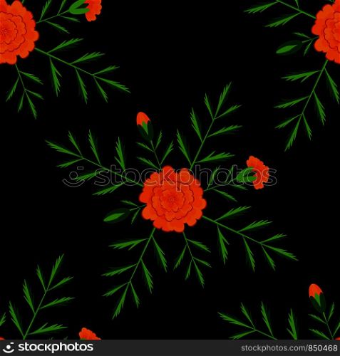 Marigold. Seamless Pattern. Day of the Dead. Mexican holiday. Black background. Marigold. Seamless Pattern. Day of the Dead. Mexican festival