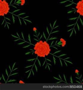 Marigold. Seamless Pattern. Day of the Dead. Mexican holiday. Black background. Marigold. Seamless Pattern. Day of the Dead. Mexican festival
