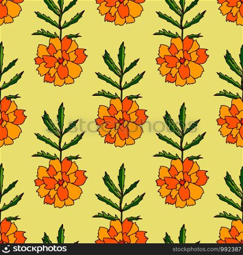 Marigold seamless pattern. Floral background for textile. Pattern print with orange marigold flowers. Marigold seamless pattern. Floral background for textile. Pattern print with orange marigold flowers.