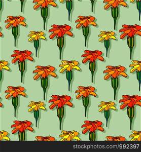 Marigold seamless pattern. Floral background for textile, wallpaper, herbal wrapping paper. Pattern print with marigold flowers. Marigold seamless pattern. Floral background for textile, wallpaper, herbal wrapping paper. Pattern print with marigold flowers.