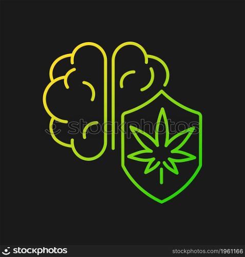 Marijuana brain protection gradient vector icon for dark theme. Cognitive functions improvement. Boost mental clarity. Thin line color symbol. Modern style pictogram. Vector isolated outline drawing. Marijuana brain protection gradient vector icon for dark theme