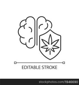 Marijuana brain protection linear icon. Cognitive functions improvement. Boost mental clarity. Thin line customizable illustration. Contour symbol. Vector isolated outline drawing. Editable stroke. Marijuana brain protection linear icon