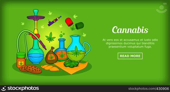 Marijuana cannabis banner horizontal concept forms. Cartoon illustration of marijuana cannabis forms banner horizontal vector for web. Marijuana banner horizontal forms, cartoon style