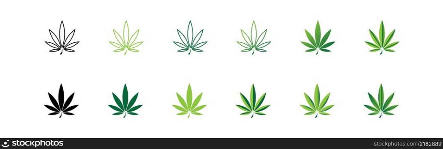Marijuana cannabis set icon. Leaf weed hemp logo. Medicine concept, vector isolated illustration