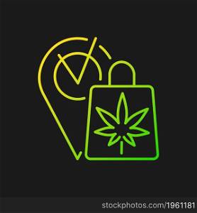 Marijuana dispensary gradient vector icon for dark theme. Recreational cannabis retail store. Buying products legally. Thin line color symbol. Modern style pictogram. Vector isolated outline drawing. Marijuana dispensary gradient vector icon for dark theme