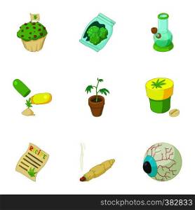 Marijuana icons set. Cartoon illustration of 9 marijuana vector icons for web. Marijuana icons set, cartoon style