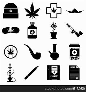 Marijuana icons set in simple style on a white background. Marijuana icons set, simple style