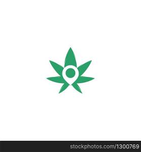 Marijuana leaf and map pointer logo design. Hemp and gps locator symbol or icon.