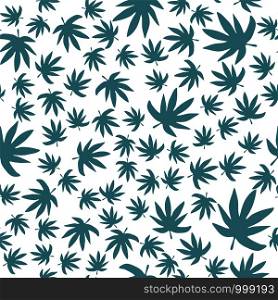 Marijuana leaf backdrop. Green leaves Cannabis seamless pattern. Exotic botanical design illustration. Design for fabric, textile print, wrapping paper. Vector illustration. Marijuana leaf backdrop. Green leaves Cannabis seamless pattern.